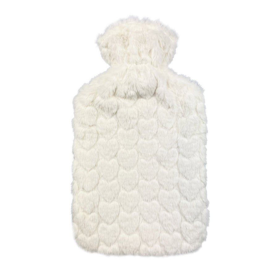 Hot Water Bottle & Cover - Cream Heart Plush - The Grain Shop