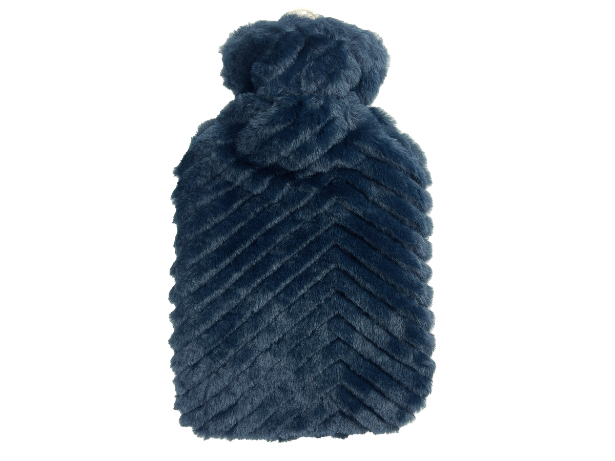 Hot Water Bottle 700mL & Cover - Navy Chevron Plush - The Grain Shop