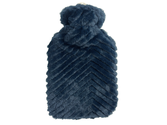 Hot Water Bottle 700mL & Cover - Navy Chevron Plush - The Grain Shop