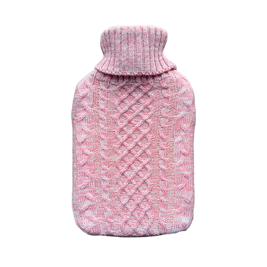 Hot Water Bottle & Cover - Pink Cable Knit - The Grain Shop